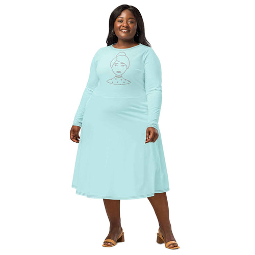 All-over print long sleeve midi dress